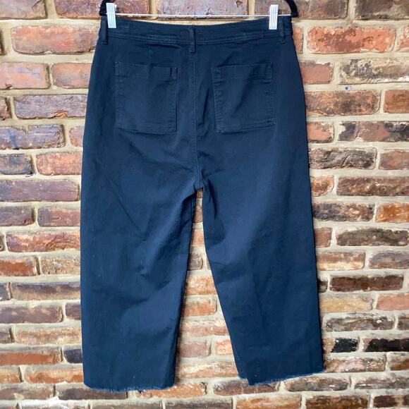 Avec Les Filles Black Wash Denim Wide Leg Cropped Raw Hem Jeans Women's Size 31 - Picture 6 of 8